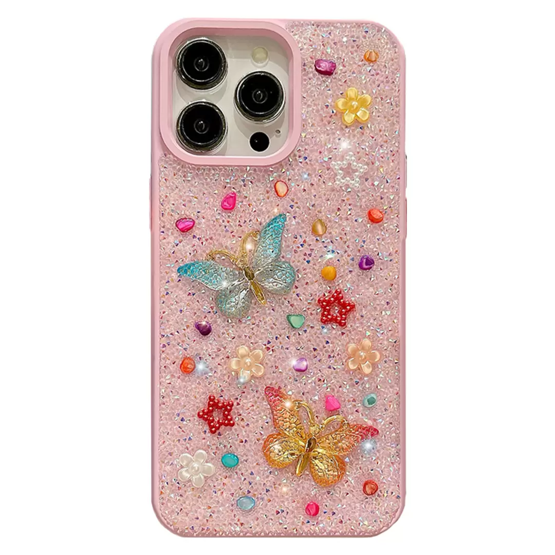 iPhone 15 Plus/iPhone 14 Plus Butterfly and Diamond Bling Case Light Purple